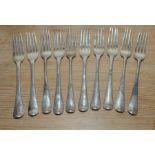 York, ten silver table forks, crested as a set, by Hampston & Prince, 1791 (4) & Prince & Cattles,