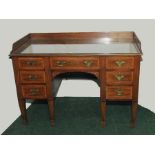 Late 19th century crossbanded mahogany ledge back dressing or writing table with central drawer