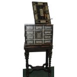 18th century Portuguese Colonial ebony table cabinet on later stand, probably Goanese,