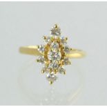 Diamond marquise cluster ring with thirteen brilliants, in gold '750', size J½.