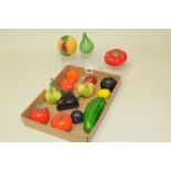 Collection of fifteen art glass polychrome hand blown models of fruit & vegetables including,