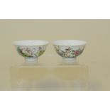 Pair of small Chinese porcelain bowls finely enamelled with birds & insects amongst sprays of