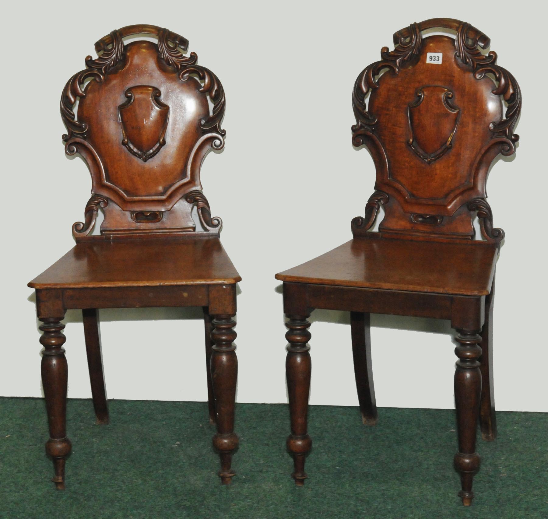Pair of Victorian mahogany footman's chairs,