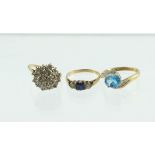 Three gem rings in 9ct gold.