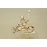 Japanese Meiji period carved ivory okimono of a musical instrument maker, signed, numbered in