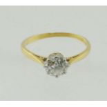 Diamond solitaire ring with brilliant approx. .75ct, '18ct Plat', size N.