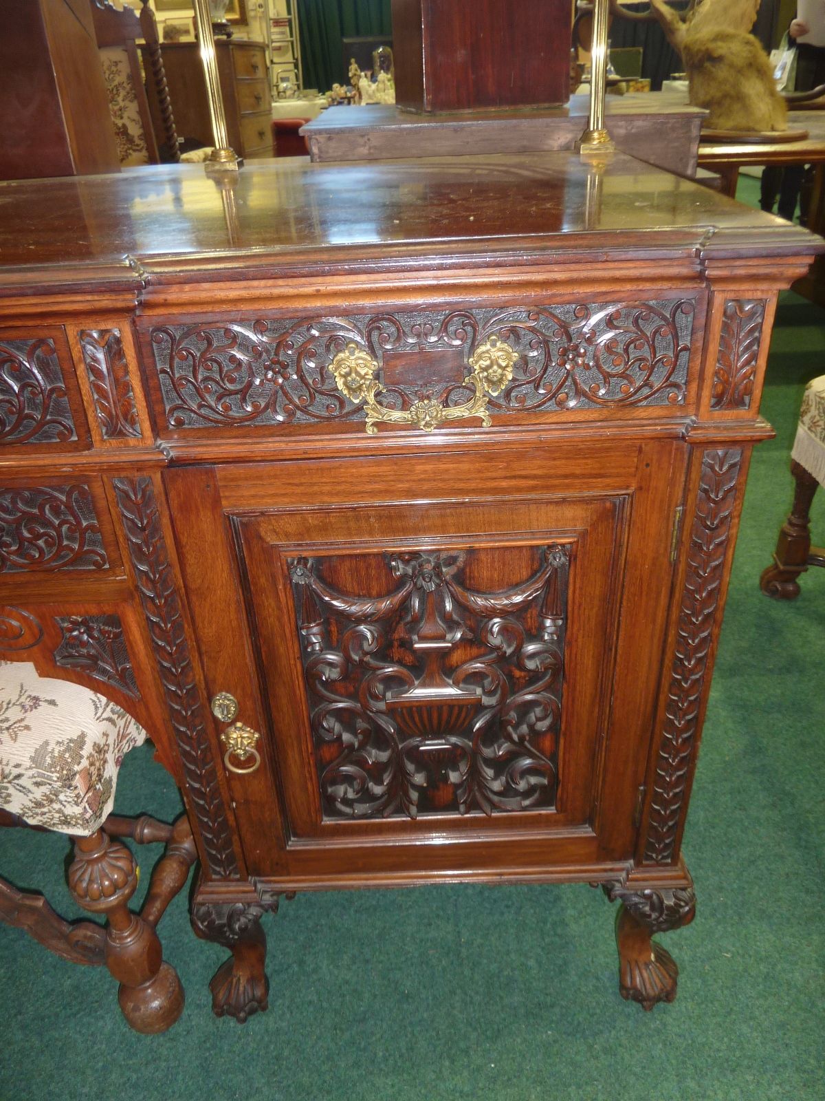 Handsome late 19th century Anglo-Indian rosewood sideboard with brass rail back above breakfront - Image 8 of 13