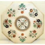 19th century Agra ware octagonal white marble table top decorated with floral sprays around central