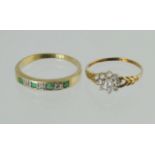 Emerald & diamond ring & another, 9ct gold.  (2).