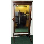 Late 19th/early 20th century mahogany cheval dressing mirror with dentil cornice & blind fret