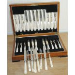 Set of eleven silver dessert knives & twelve forks; also eight others, similar,