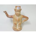 19th century salt glazed Toby tea pot, the seated figure wearing a frock coat & top hat, unmarked,