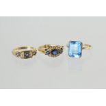 Three gem rings in 9ct gold.