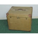 Vintage canvas & leather bound small trunk of rectangular form with maker's mark for O.S.L.