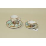 Dresden porcelain cabaret cup & saucer of quatrefoil form decorated with polychrome panels of