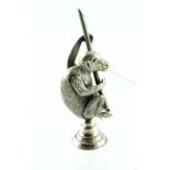 Silver desk seal modelled a a monkey holding a stick, Birmingham, 1905.