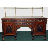 Handsome late 19th century Anglo-Indian rosewood sideboard with brass rail back above breakfront