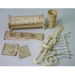 Early 19th century set of dominoes in carved & pierced bone box of rectangular form, with