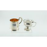 Silver christening mug, slightly tapering, 1843 & a mustard pot of part fluted hemispherical shape,