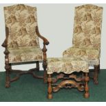 Suite comprising a pair of high backed upholstered chairs, late Victorian or c.