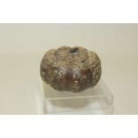 Chinese cast bronze circular box of melon form decorated with deities & auspicious characters,