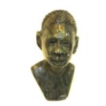 Small 20th century Zimbabwe African carved green soapstone bust of a man, 6" high.