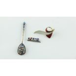 Russian polychrome & enamel silver spoon,