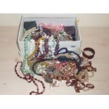 Box containing good selection of beads & other costume jewellery