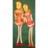 Pair of Pippy Longstocking dolls, each 29" high.