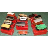 Hornby 0 gauge. Collection of various rolling stock, mostly boxed; also level crossing & track.