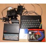 Early ZX Spectrum computer; also ZX 81, with RAM memory, joystick interface & joystick, with PSU's,