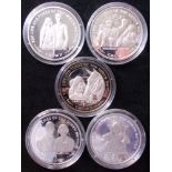 (5) Isle of Man. 1 crown. 4 x 1999, 1 x 2002. Commemorative Silver Proof coins.