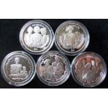 (5) 3 x British Virgin Islands, 2 x Sierra Leone. $10. 2002. Commemorative Silver Proof coins.