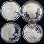 (4) Silver Proof coins. Prince Edward & Sophie Rhys-Jones. Guernsey. £5. 1999; Isle of Man.