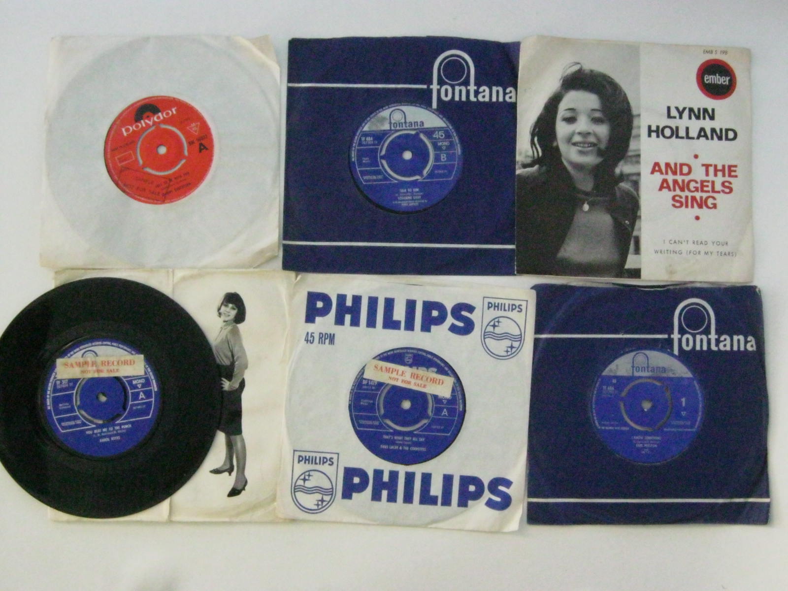 1960s, 45rpm records, qty 6, to include, Lynn Holland, Dave Lacey, Karol Keyes,