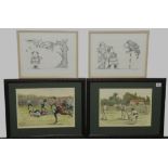 Two hand coloured etchings of a cricket match & Blackheath -v- Old Merchant Taylors rugby match,