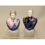 Pair of Royal Worcester bone china candle snuffers, Queen Elizabeth II & Duke of Edinburgh,