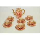 Early 20th century Japanese Satsuma coffee set decorated with peacocks amongst flowers & foliage in