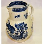 18th century Worcester porcelain blue & white cabbage leaf baluster jug in "Pecking Parrot" pattern,