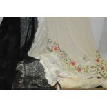 Victorian black lace mourning shawl;