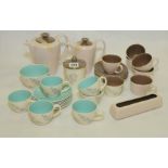 Poole pottery two tone coffee set in mushroom glaze for six settings;