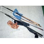 Three modern carbon fibre fishing rods: Normark Black Medallion 13' three piece rod;