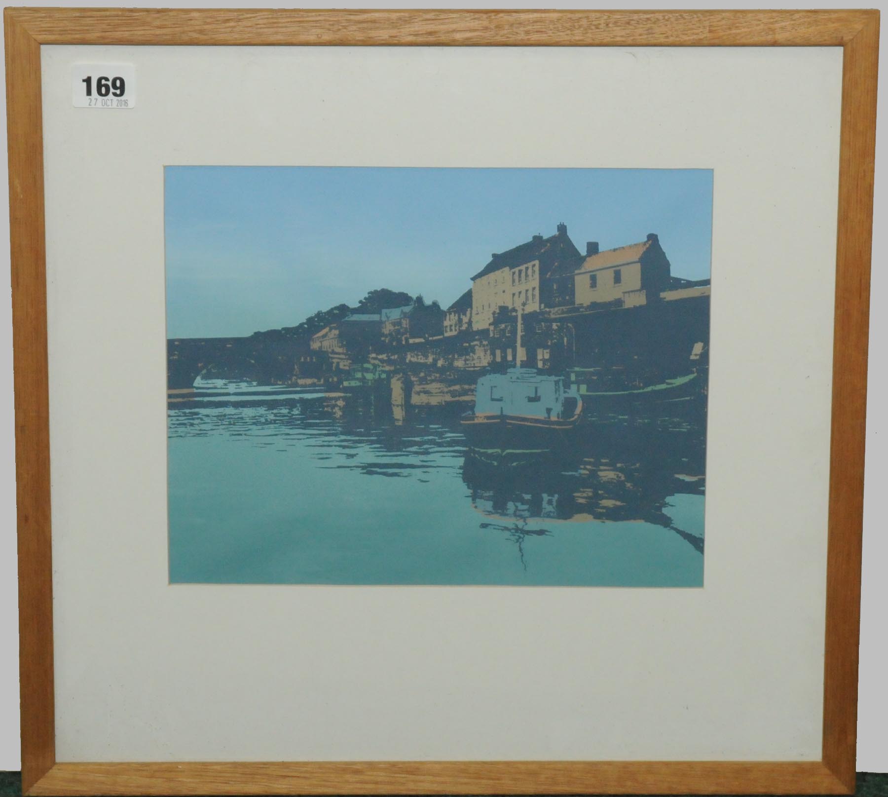 Modern colour screen print of Berwick Upon Tweed old walls & bridge, unsigned, 8½" x 10¾".