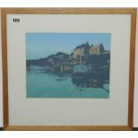 Modern colour screen print of Berwick Upon Tweed old walls & bridge, unsigned, 8½" x 10¾".