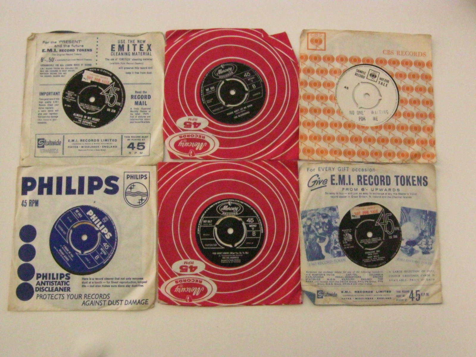 1960s, 45rpm records, qty 6, to include The Blueberries Mary Wells, Dion, most in company sleeves. - Image 2 of 2