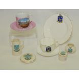 German pink lustre present ware cup & saucer depicting Carlisle Old Market Place & a small