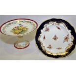 19th century English porcelain dessert comport with central polychrome floral decoration surrounded
