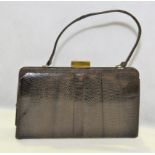 Mappin & Webb vintage lady's brown lizard skin handbag of rectangular form with single loop handle
