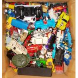 Box of various diecast vehicles.