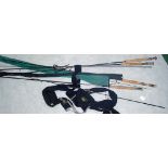 Four various modern fishing rods,